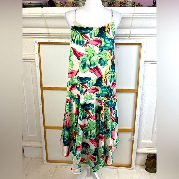 ASOS NWT Tropical Leaf Print Backless Tango Dress , tie dip back - Picture 1 of 13